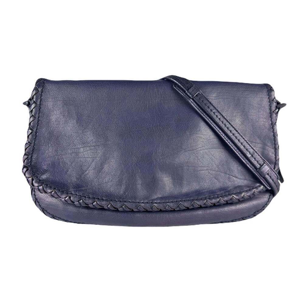BOTTEGA VENETA Blue Leather Intrecciato Shoulder Bag